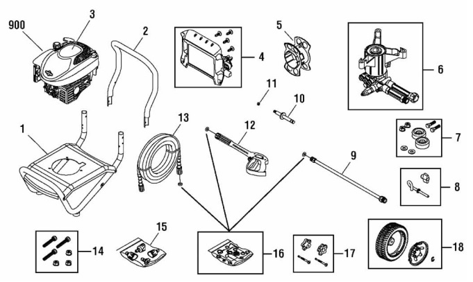 Briggs & Stratton pressure washer model 020461-0 replacement parts, pump breakdown, repair kits, owners manual and upgrade pump.